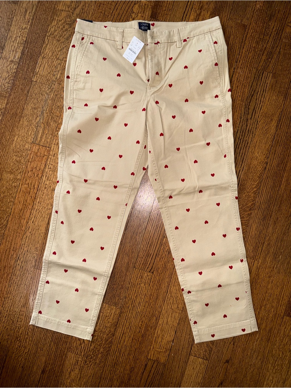 J. Crew Beige Chino Pants with Red Heart Print